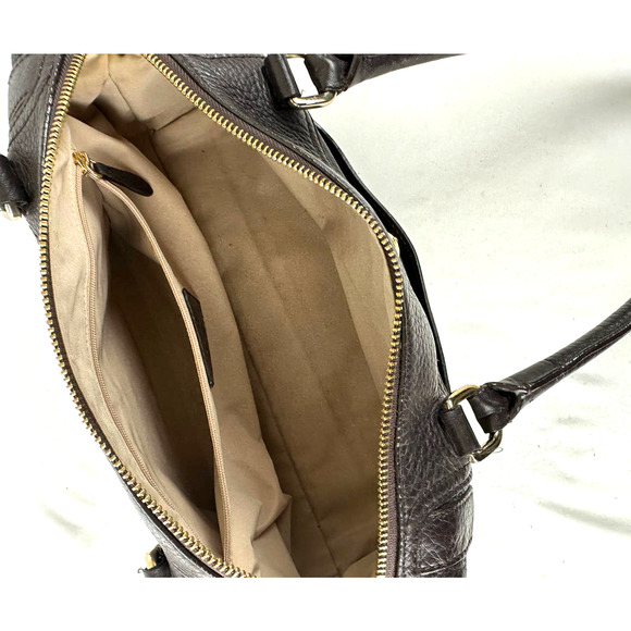 Cole Haan Barrel Satchel Purse Handbag Dark Chocolate Espresso Pebble Leather - Picture 11 of 15